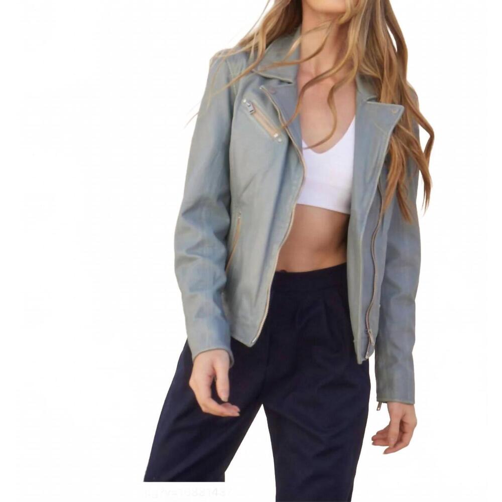 NEW MAURITIUS sofia rf leather jacket in winter sky